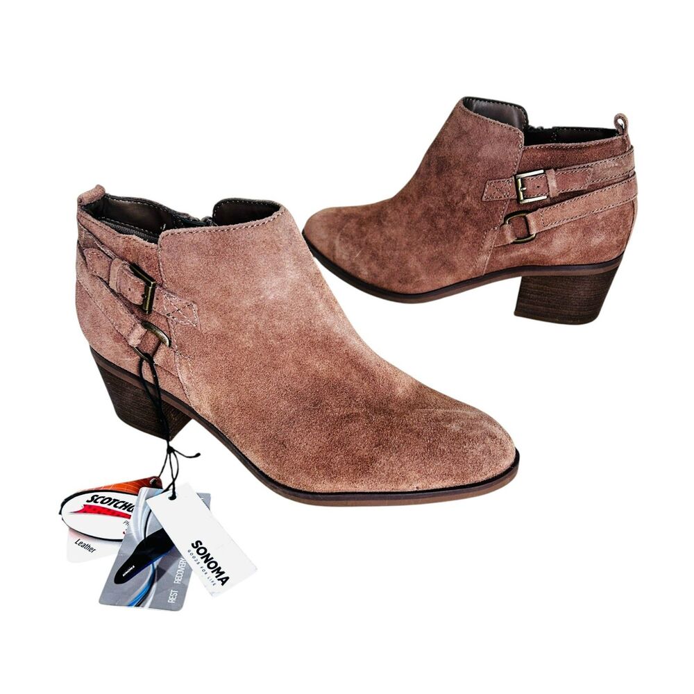 Sonoma NEW Suede Leather Booties 9 M Sonya Taupe Beige Shoes Western Vibe NWT